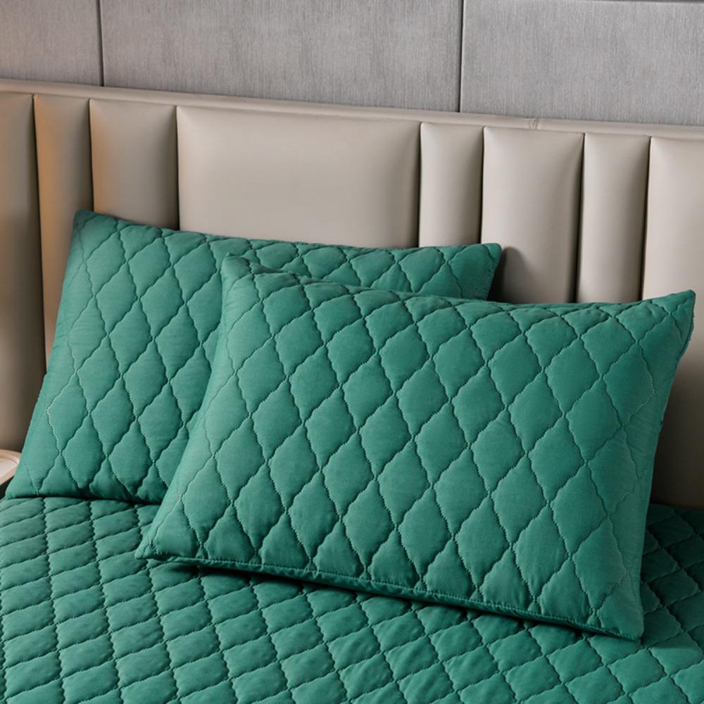 2pcs Nordic Style Quilted Pillow Case Breathable Solid Color Waterproof Pillowcase Anti-Bacterial Jacquard Pattern