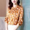 Women's Clothing Spring Autumn Pullover Crew Neck Turn-down Collar Flower Printing Long Sleeve Undershirt T-shirt Elegant Tops