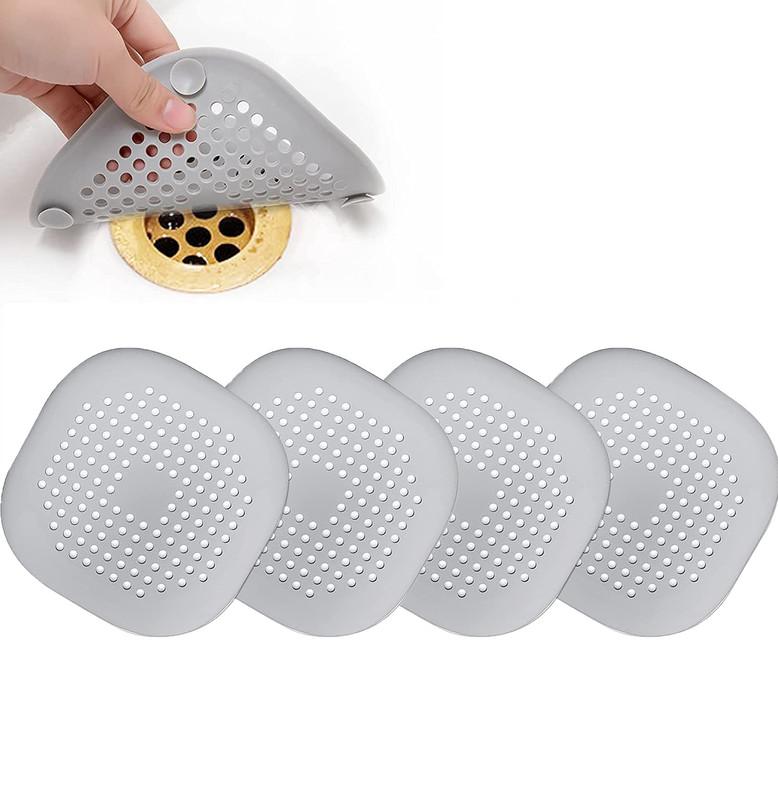 1/4PCs Bathroom Shower Drain Hair Catcher Kitchen Foldable Silicone Cover Hair Filter Sink Strainer with Suction Cups Easy Clean