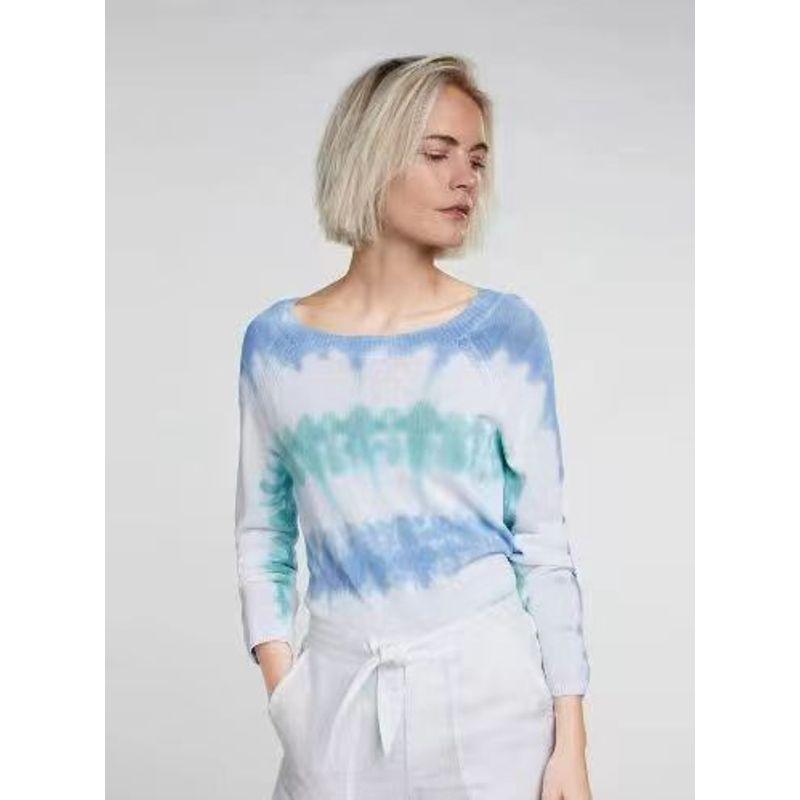 

145 Евро Топ с принтом тай-дай Летний Новый Поступивший Прохладный Шелковый Свитер Градиентный Цвет Расцветающая Футболка Женская с Длинным Рукавом Sea salt bubble Blue 38