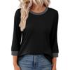 Spring Autumn O Neck Patchwork T-shirt Women Long Sleeve Casual Fashion All-match Bottomed Pullover Tee Top