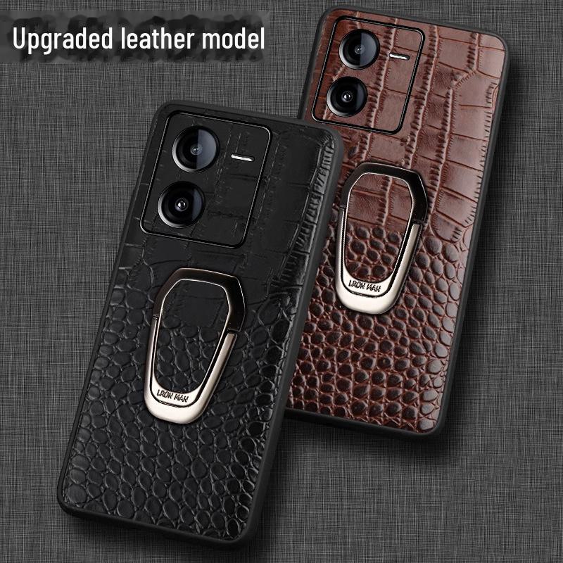Genuine Leather Crocodile Pattern Case for iQOO Z8/Z7 - Full Package Protective Cover with Bracket.