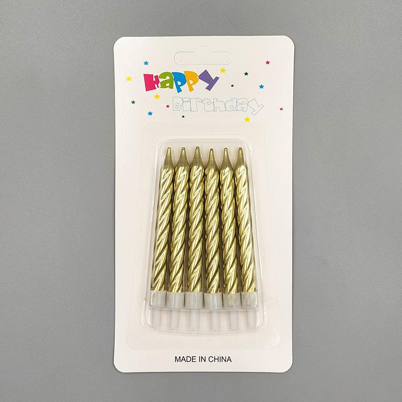 Pack of 6 Threaded Birthday Candles, Plated Metallic Paint, Threaded Colorful Spiral Candles with Base