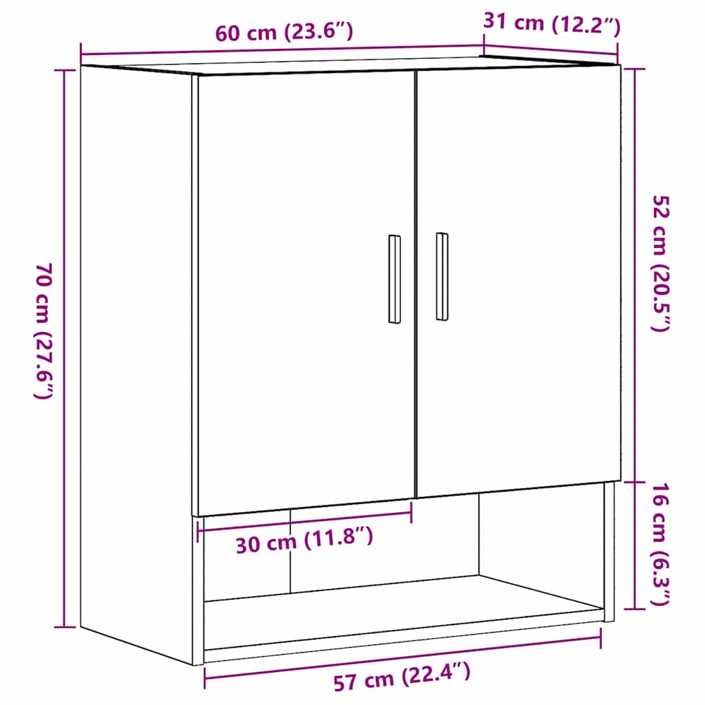 Wall Mounted Cabinet in Black Oak Finish 60 x 31 x 70 cm