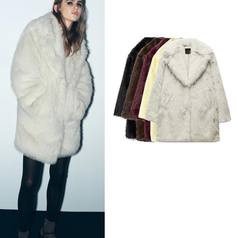 Fall and Winter New Women's Clothing Fashion Style Faux Fur Effect Lapel Long Sleeves Coat Outwear 6318242