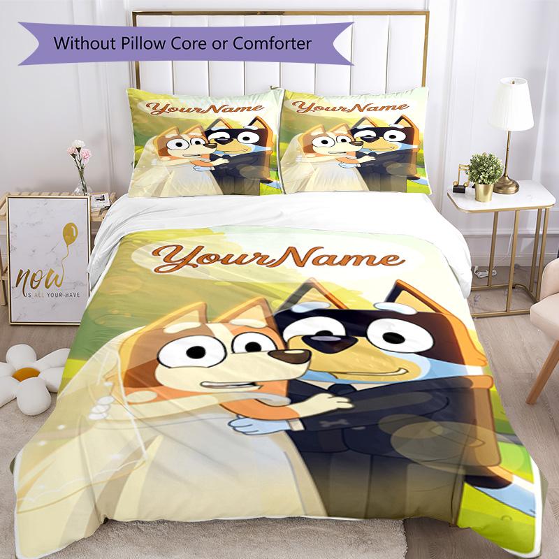 Bluey 72 Customize Your Name Bedding Set Breathable Duvet Cover with Pillowcases Home Decoration Birthday Gift