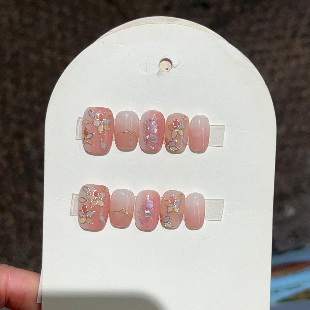 10Pcs French Handmade White Flower Press On Nails Full Cover Fake Nail Tips Stick On False Nails