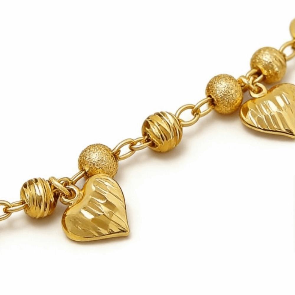 4mm Width Heart Charm Hand Chain Elegant Multi Bead Cuban Chain Gold Pendant Bracelets Daily