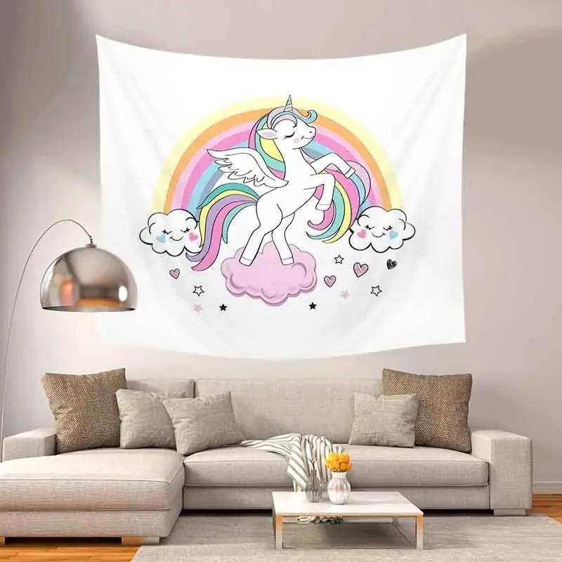 Rainbow Unicorn Pattern Tapestry Office Living Room Tapestry Home Wall Decoration Tapestry