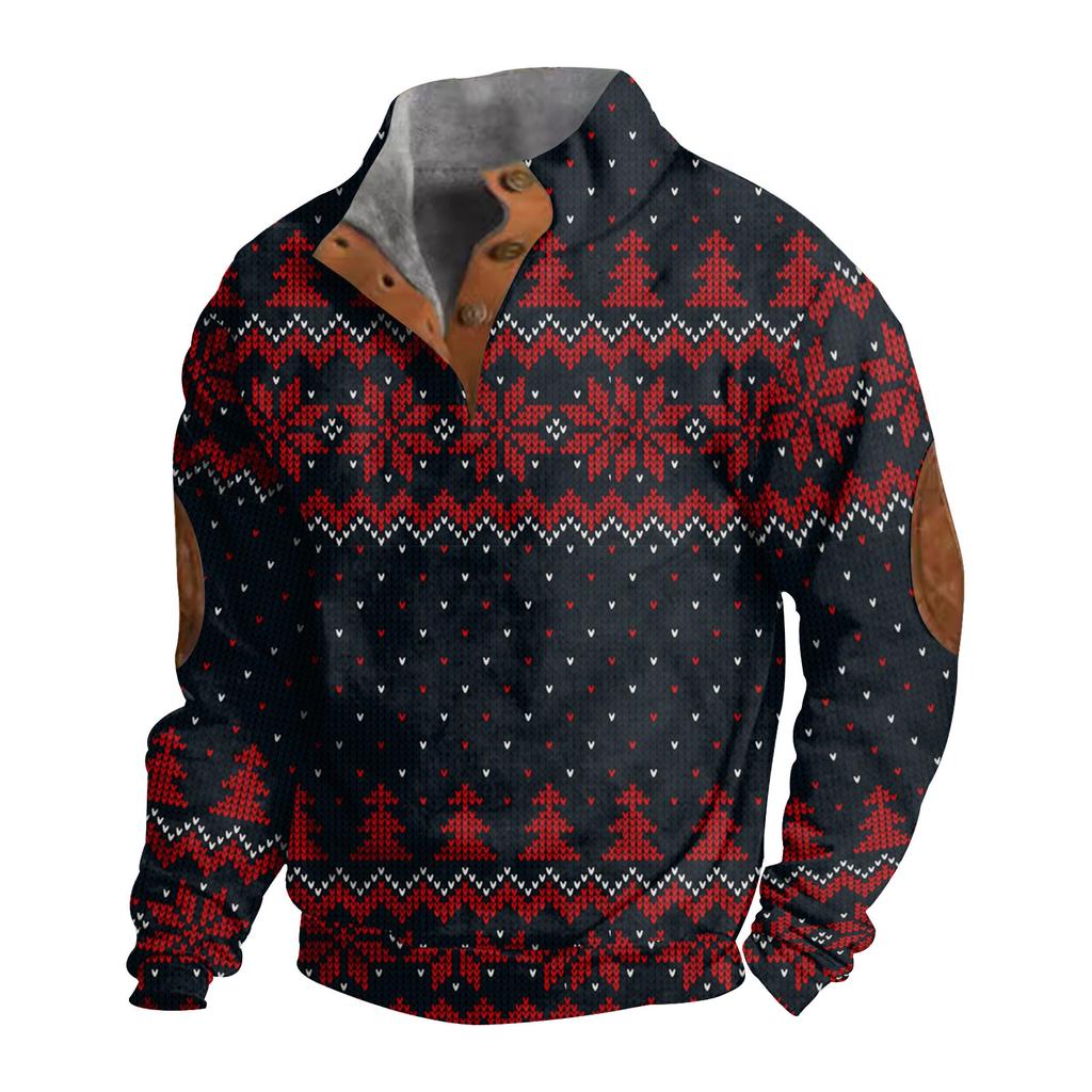 Men's Buttoned Sweatshirt With European And American /winter Printed Long Sleeved Sweatshirt