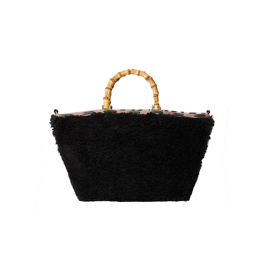 Lesportsac Shadow Black Fur Medium Bamboo Tote Bag [1440.Hb88]