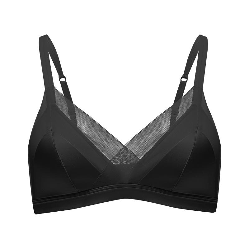 Satin French Triangle Comfy Underwear Modal Inner Breast Small Thin Cup Bra Simple Hem Simple Bra