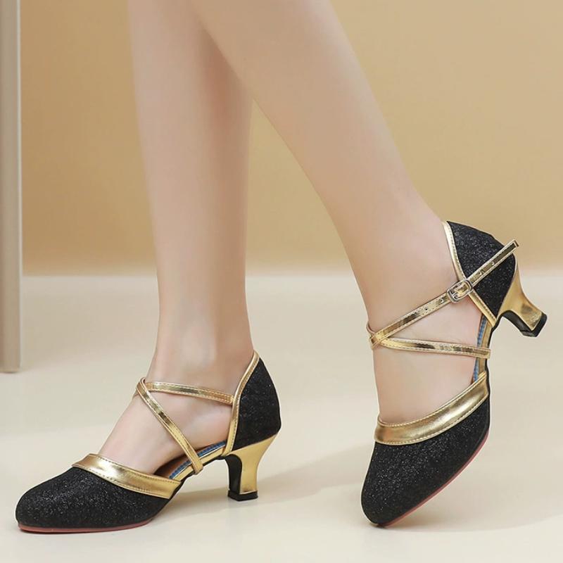 

Женские блестящие туфли для латинских танцев D Orsay с ремешками-пряжками на толстом среднем каблуке, универсальные туфли-лодочки для танцев под платье 37
