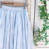 Japanese Mori Girl Summer Women Blue A-Line Skirt High Waist Floral Cotton Elegant Skirts Womens