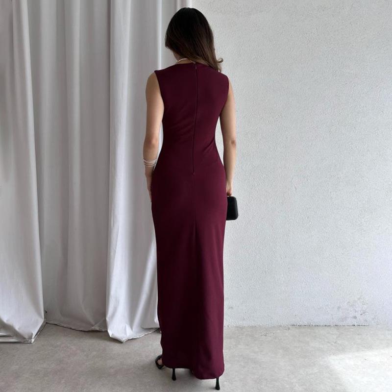 2025 Women's Sleeveless Square Neck Solid Color Bodycon Midi Dress