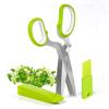 Herb Scissors Stainless Steel 5 Blade Kitchen Shears Household Vegetable Cutter with Cover Multifunctional Kitchen Gadgets5