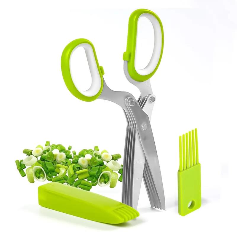 Herb Scissors Stainless Steel 5 Blade Kitchen Shears Household Vegetable Cutter with Cover Multifunctional Kitchen Gadgets5