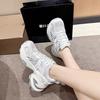 2025 spring and summer leather thick-soled breathable mesh heightening dad shoes space silver thick-soled casual sports shoes women's shoes