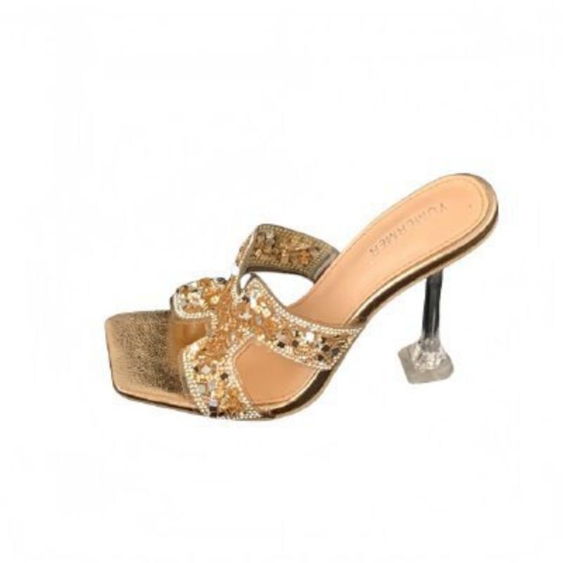 High heels new fairy style fashion with diamond large size thin heel rhinestone bow summer women's slippers