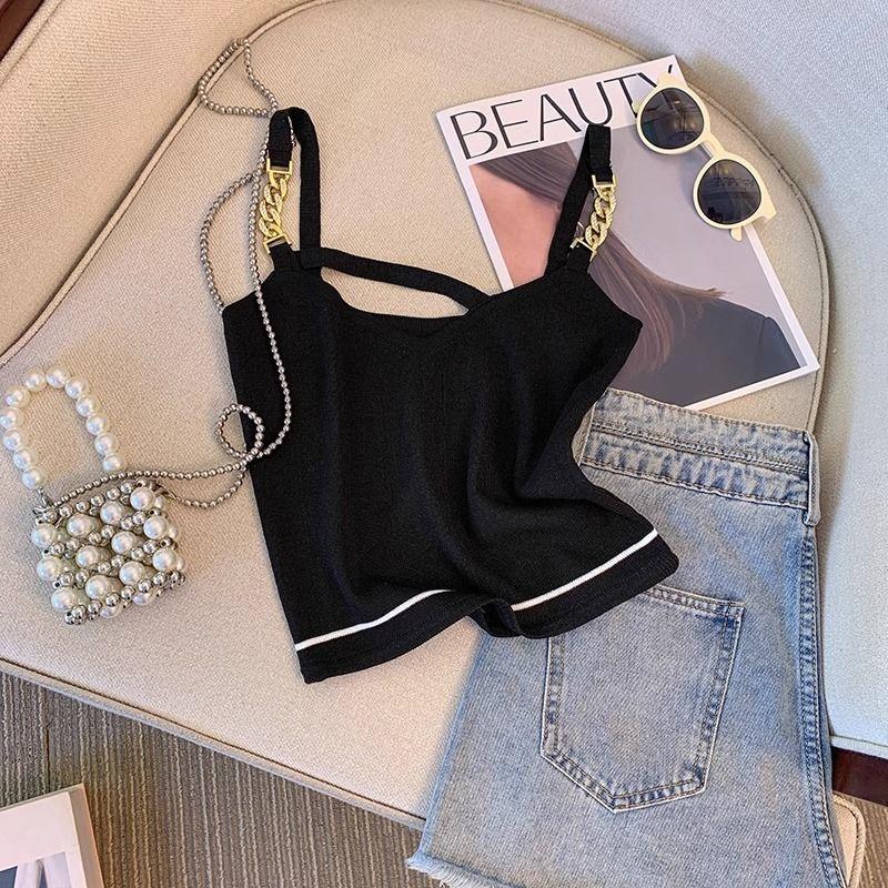 Sling Vest For Women Sexy Black Tops Backless Deep V Collars Tank Tops Fashion Lady Party Wear