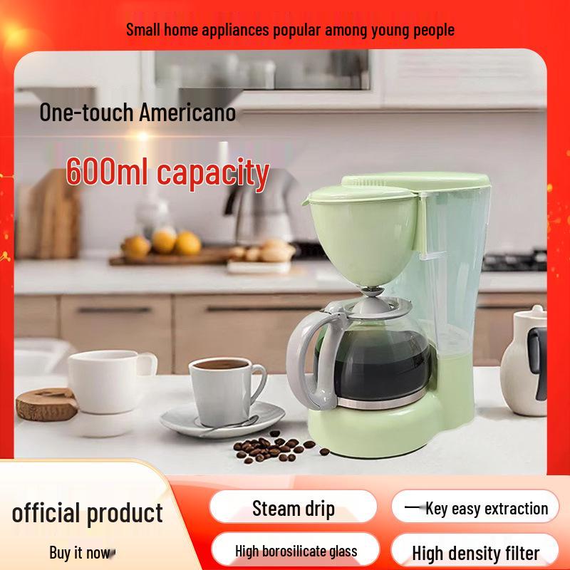 Compact Semi-Automatic Drip Coffee Maker with High Borosilicate Glass Pot