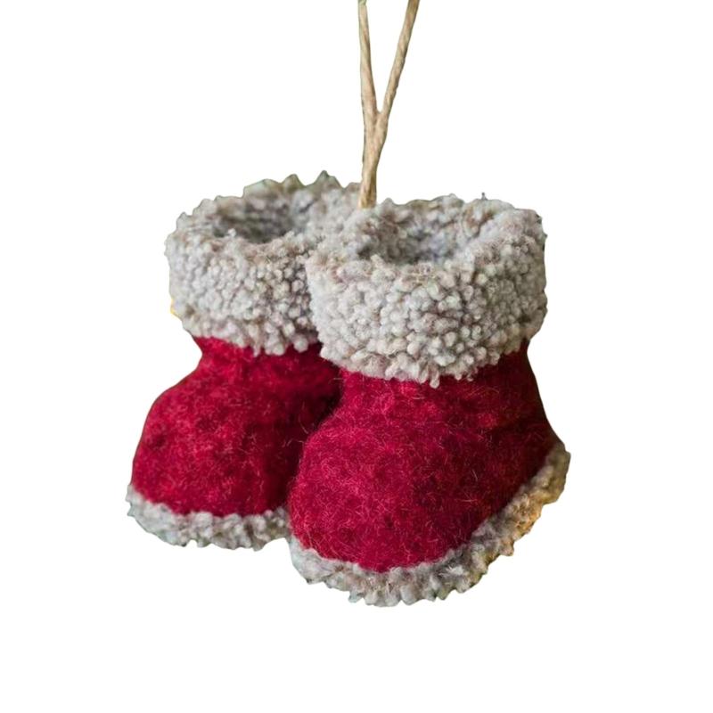 Holiday Soft Fabric Boot Ornament, Double Mini Boot Decoration with Hanging Loop for Christmas Tree, Gift Bag, and Entryway Styling