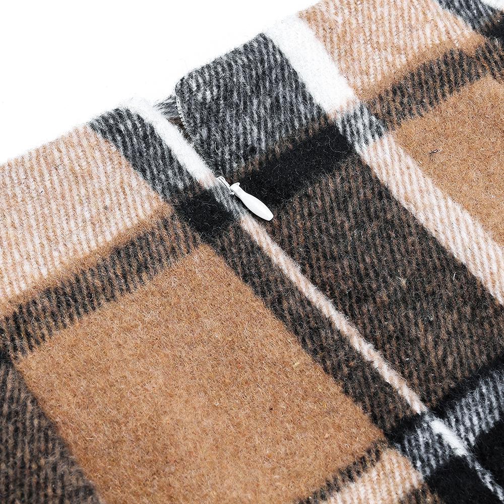 High-Waisted Women's Plaid Pencil Skirt - Knee-Length Wool Skirt for Autumn and Winter
