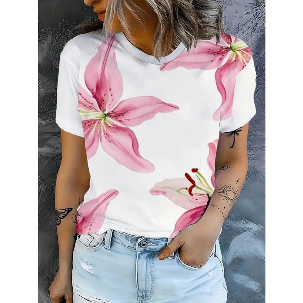 Summer Short Sleeved T-shirt Women's Casual Sports Top Cartoon 3D Printed Pattern Clothes
