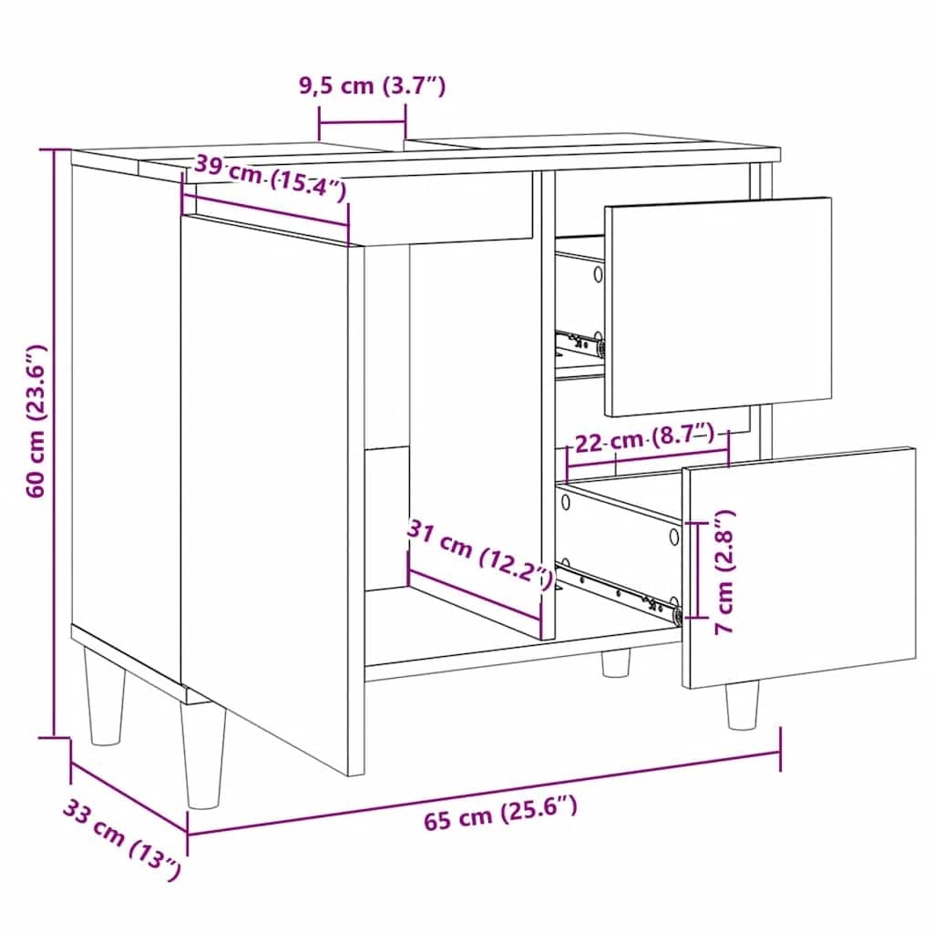 Bathroom Cabinet Black 65x33x60 cm Engineered Wood
