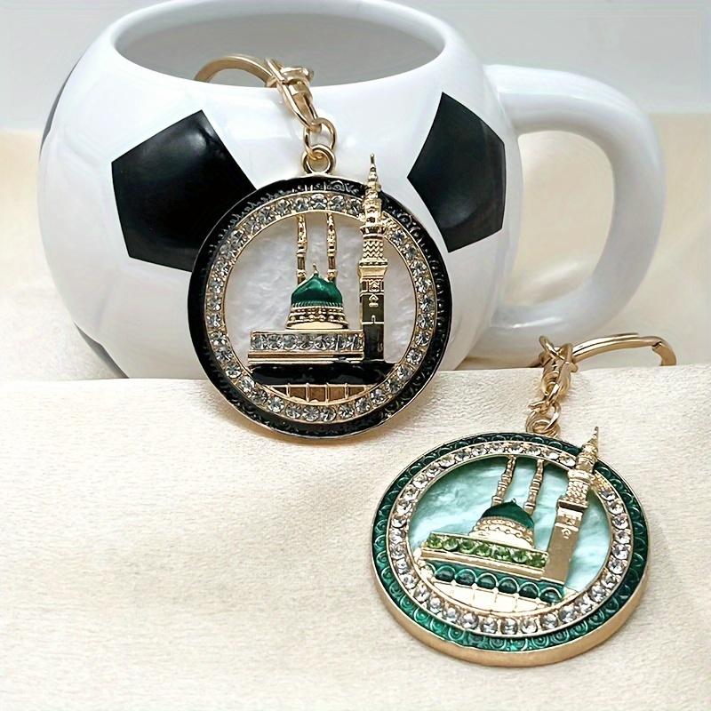 1pc Islamic Mosque Keychain with Artificial Rhinestones, Metal Bag Charm, Car Hanging Accessory, Ideal Gift for Family and Friends