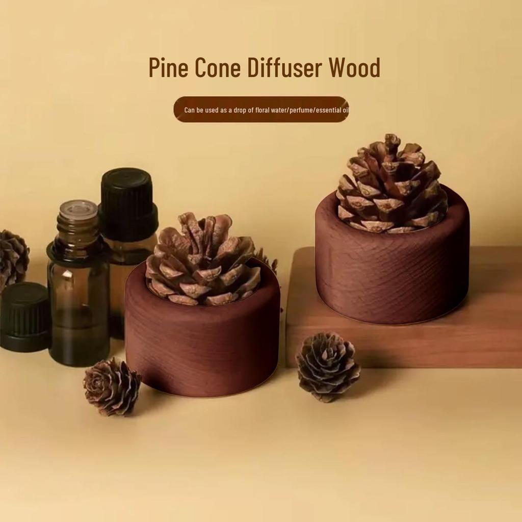 Beech Wood Pine Cone Aroma Diffuser - Flameless Aromatherapy Ornament for Home, Desktop, and Car.