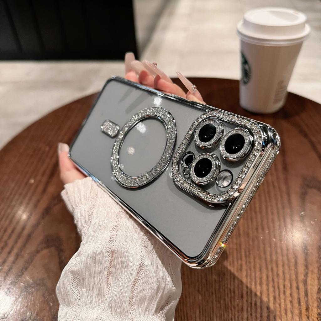 Electroplating edge drill glitter is suitable for Apple 16ProMax magnetic mobile phone case iphone15 anti-drop 14 protective case.