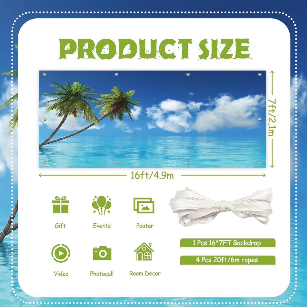 CSFOTO 7x16ft Hello Summer Garage Door Decorative Banner Blue Sky Beach Tropical Palm Tree Garage Decorative Mural Wallpaper Aloha Luau Theme Summer