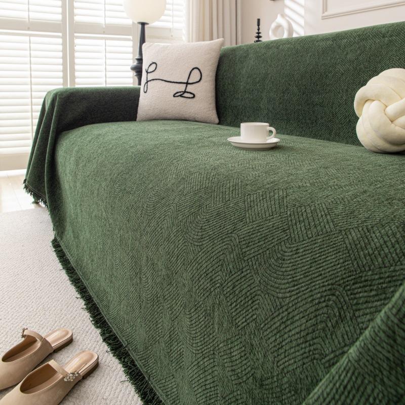 Solid Color Chenille Sofa Cover Modern Minimalist Full Coverage Slipcover Blanket