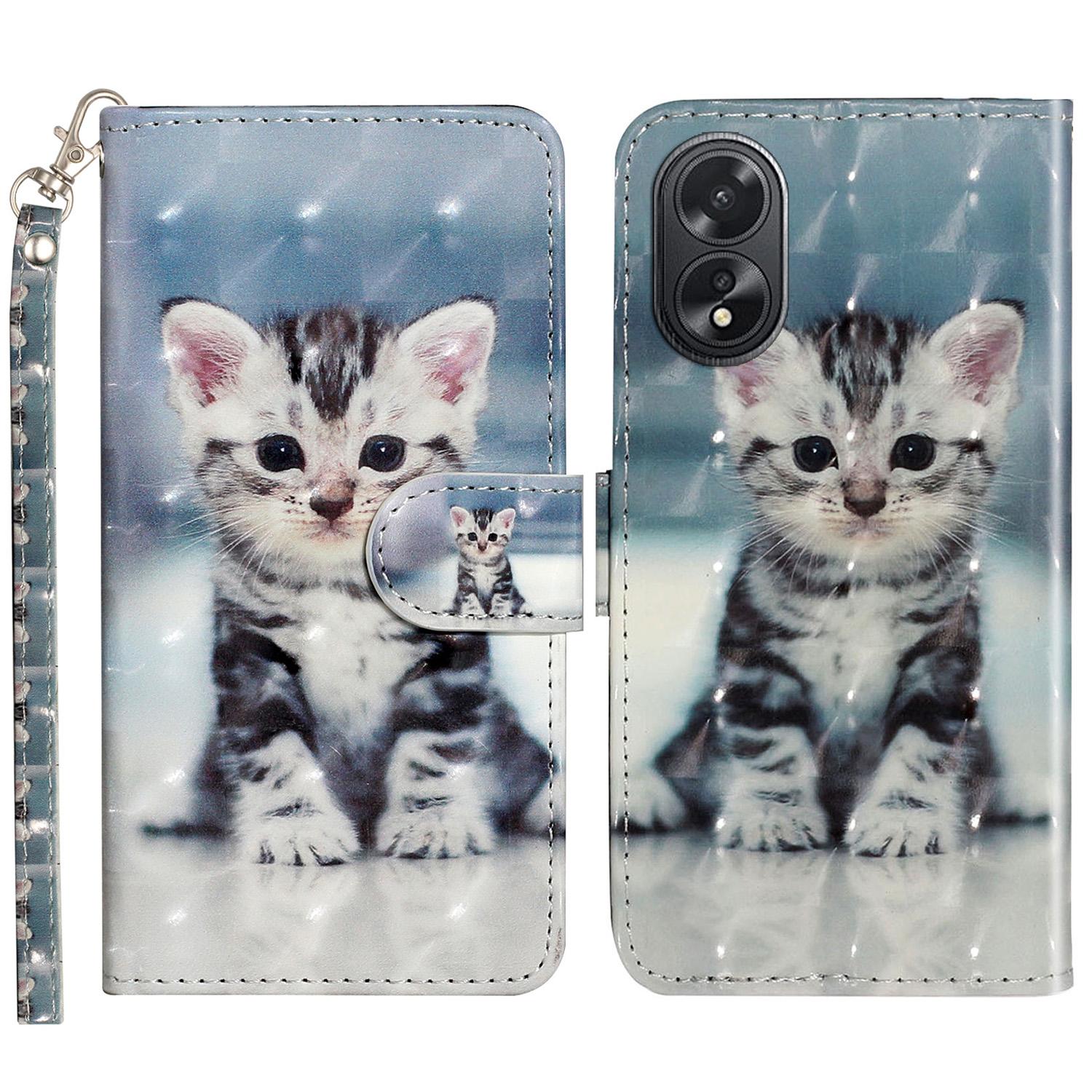

For Oppo A38 4G/A18 4G Cover 3D Pattern Print Leather Wallet Phone Case Cat