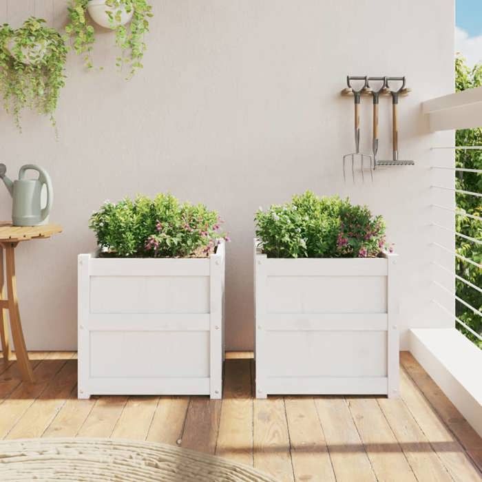 VidaXL Jardinières 2 pcs blanc bois de pin massif 837417