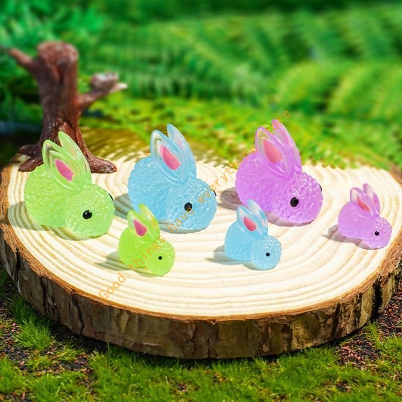 500 Pieces Glow Miniature Bunnies Figurines Resin Rabbits for Indoor and Outdoor Micros Landscape Decoration 55KF