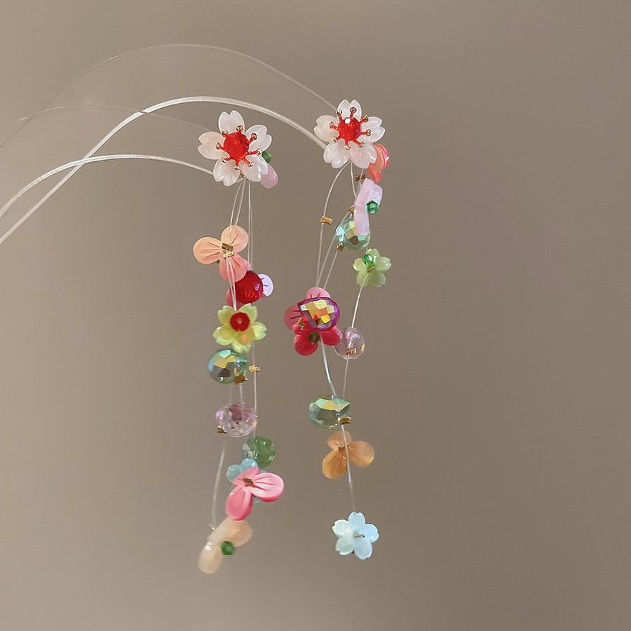 

Серьги-кисточки с цветами из смолы, милые универсальные серьги-гвоздики, нишевые модные серьги для личности, женские