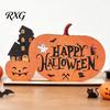 Halloween Table Sign Wooden Sign, Cute Pumpkin Boo Ghost Hand Painted Decor Tabletop Centerpiece for Indoor Mantel Fireplace Childlike Room Accent
