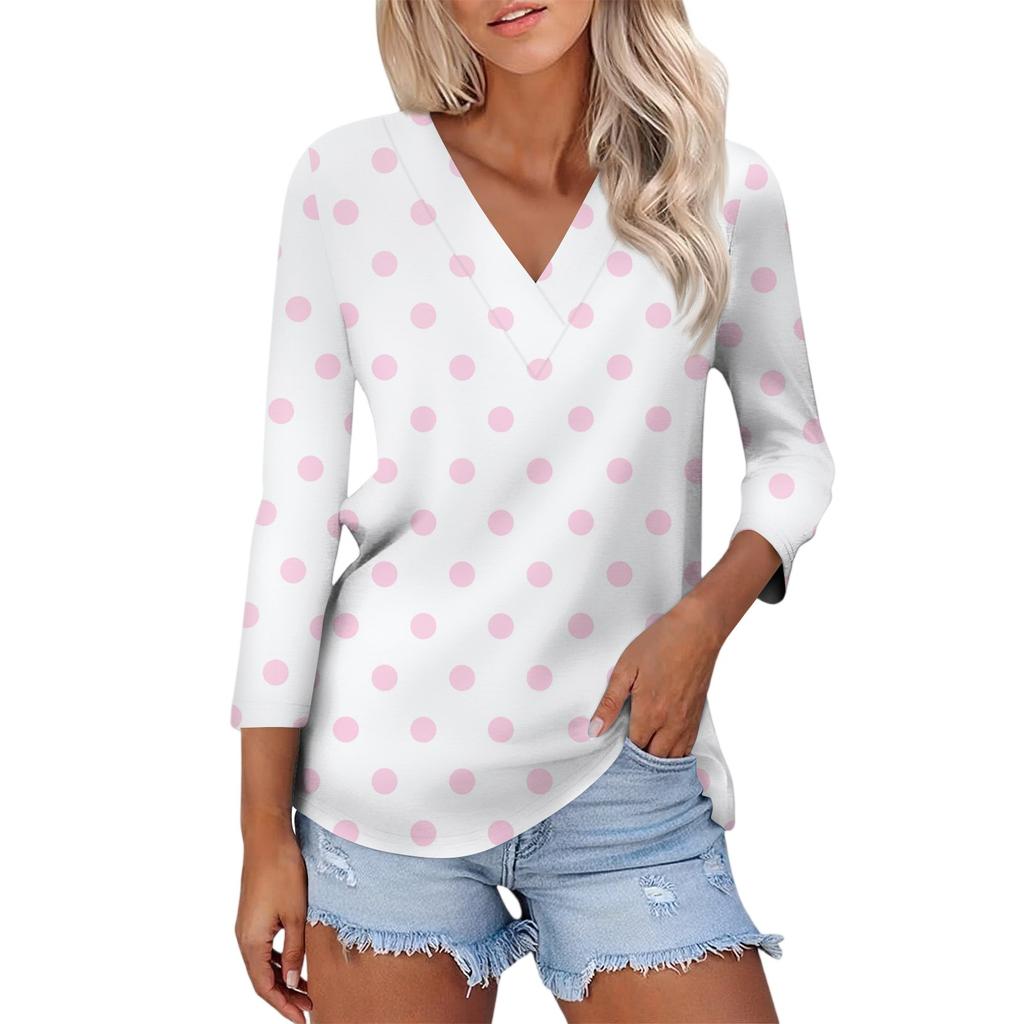 Top Casual da Donna Moda Sexy Comodo Scollo a V Maculato Manica a Tre Quarti