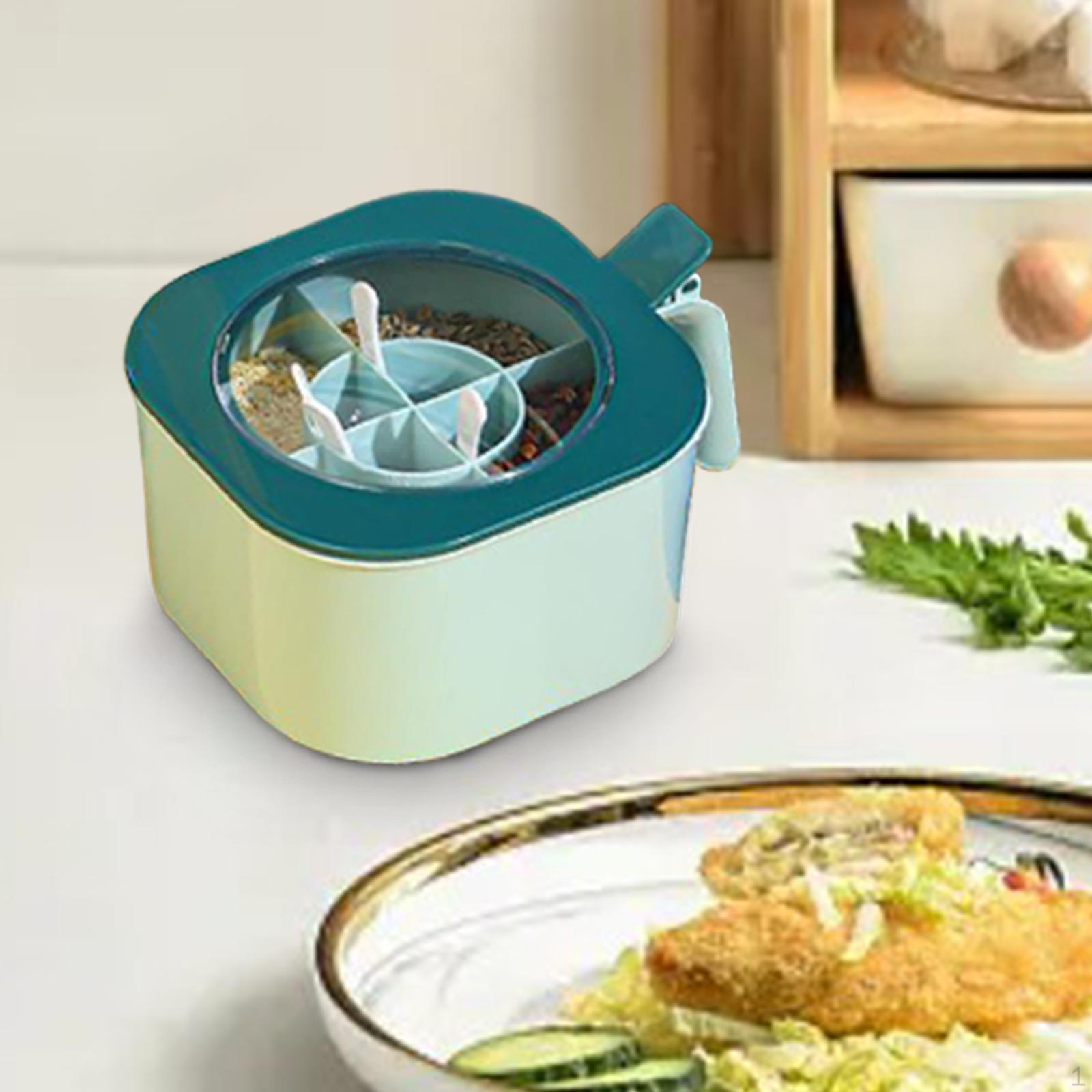 4 Compartments Seasoning Box Multi Grid Chili Portable Spice with spoons Pepper