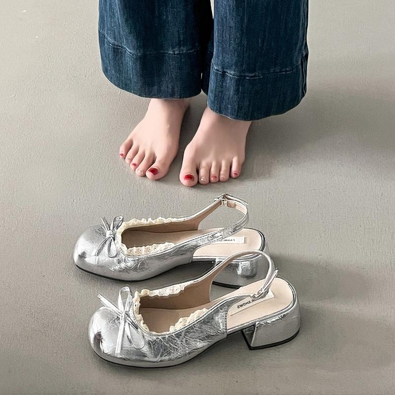 

Designer Cover Toe Women Sandals Elegant Thick Heels Singbacks Stripper Shoes Spring Autumn Outdoor Concise Zapatos De Mujer 35 срібний