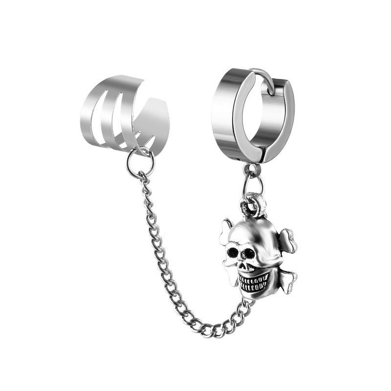 1Piece Cross Skull Chain Tassel Dangle Earrings for Women/Men Stainless Steel Ear Bone Clips Single Double Ear Holes Jewelry