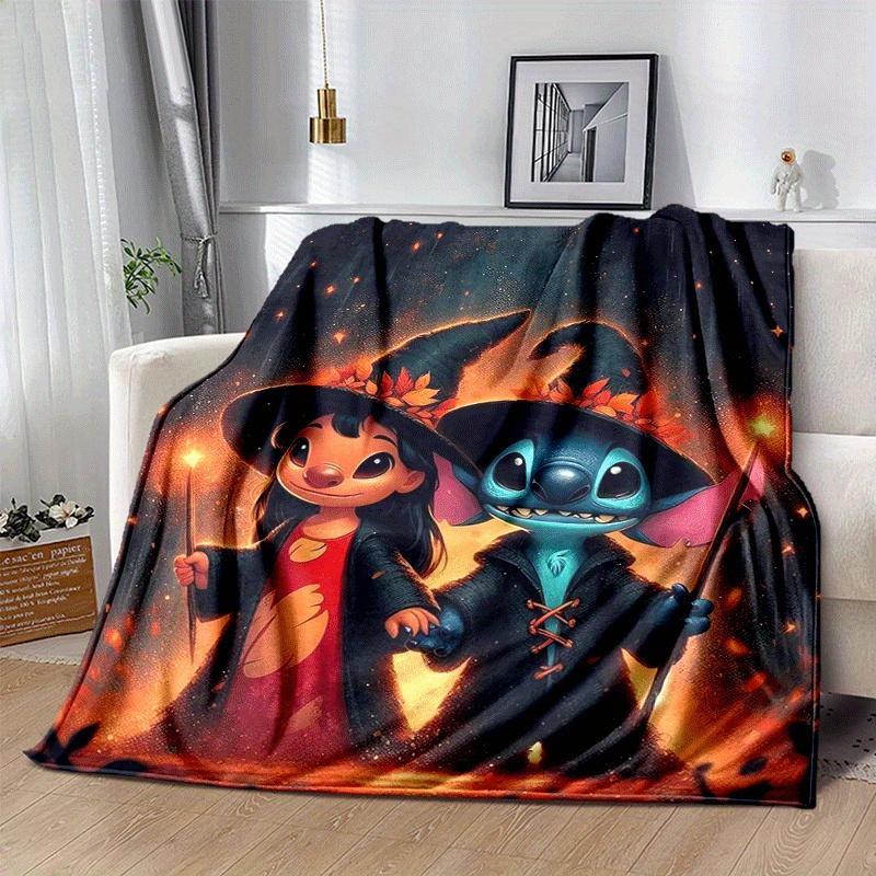 1 szt. Koc z nadrukiem Stitch - Miękki koc całoroczny do biura, Spersonalizowany prezent z uroczym wzorem kreskówkowym