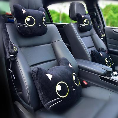 Cute Cat Car Neck Pillow Cartoon Cat Head Car Headrest Travel Cushion Cat Seatbelt Shoulder Pads Covers Rearview Mirror