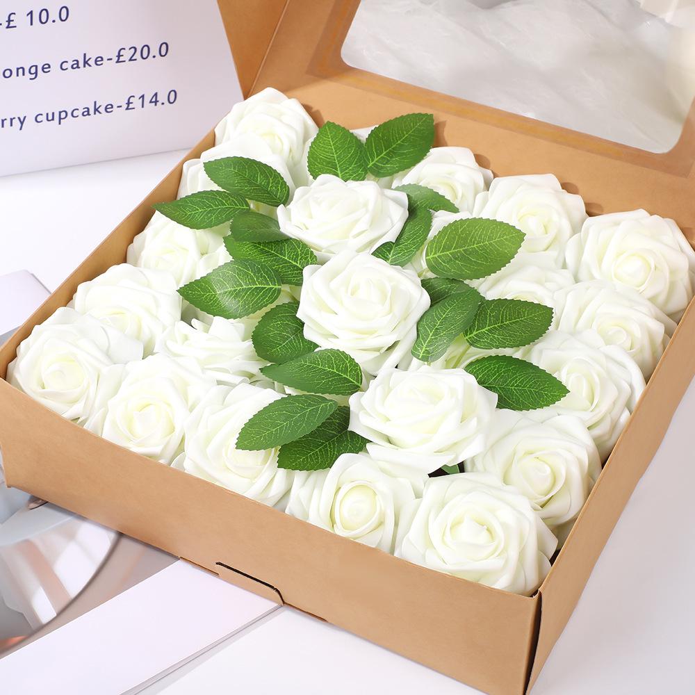8cm Foam Rose Artificial Flower with Stem for Weddings and Valentine's Day