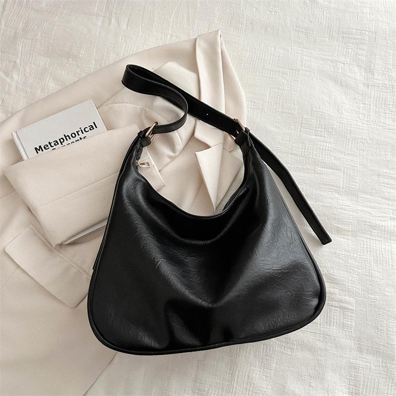 Korean Style Faux Leather Shoulder Bag for Women Trendy Minimalist Crossbody Tote Handbag чёрный
