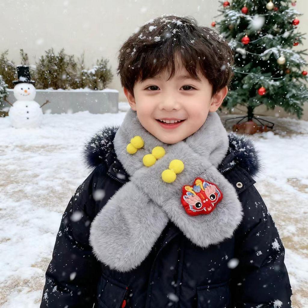 New Year Faux Rabbit Fur Children's Neck Gaiter - Thick, Warm, Cute, Unisex Scarf for Autumn and Winter