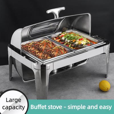 6L/9L Large Capacity Visible Dining Stove Stainless Steel Buffet Stove Alcohol Stove Hotel Restaurant Flip Cover Insulated Stove