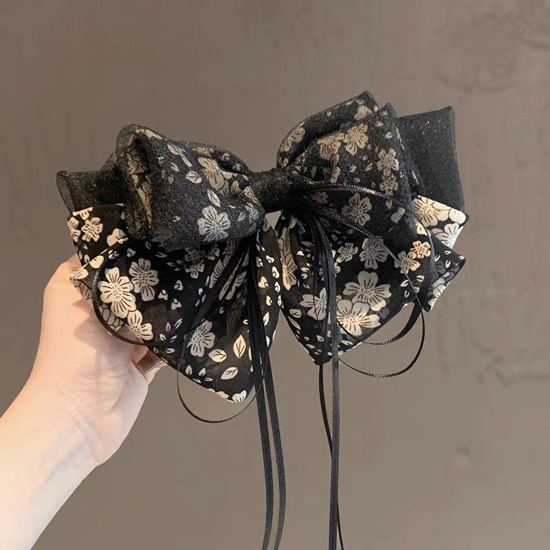 Koreanische florale Schleifen-Klauen-Haarspange für Frauen - Süßer Stil, Halboffene Hochsteckfrisur, Ponytail-Accessoire